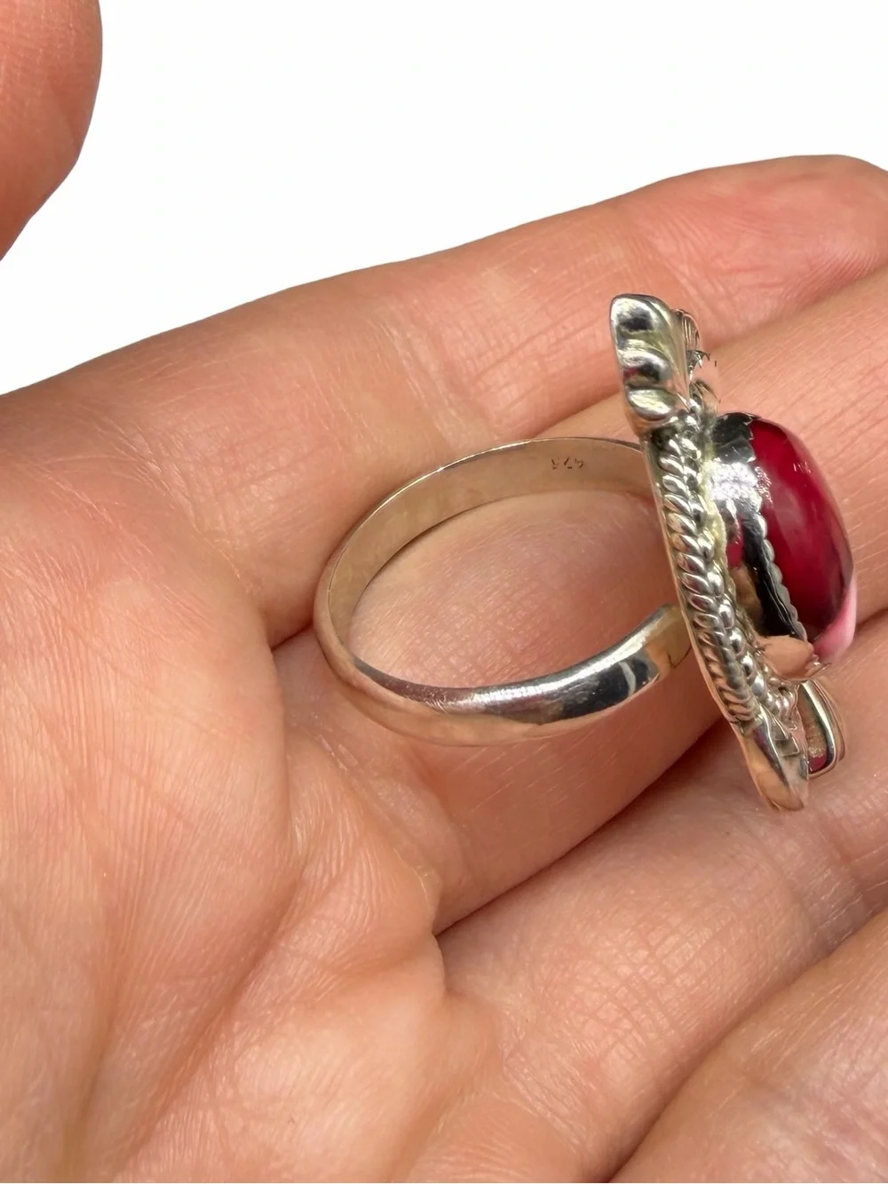 Kingman Red Rose Dahlia Turquoise Ring Adjustable Size 7 - 9 925 Sterling Silver